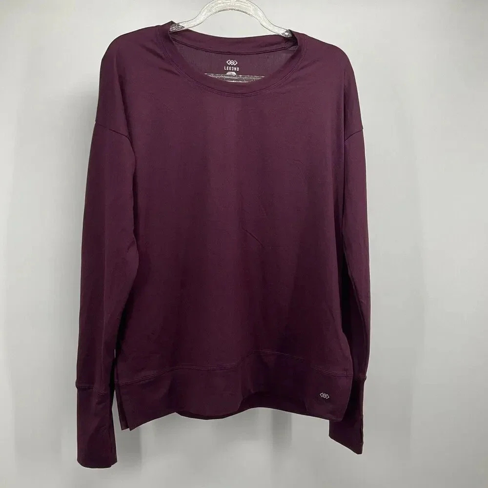 LEG3ND Women's Small Athletic Top Burgundy Long Sleeve Active Gym Runner Shirt